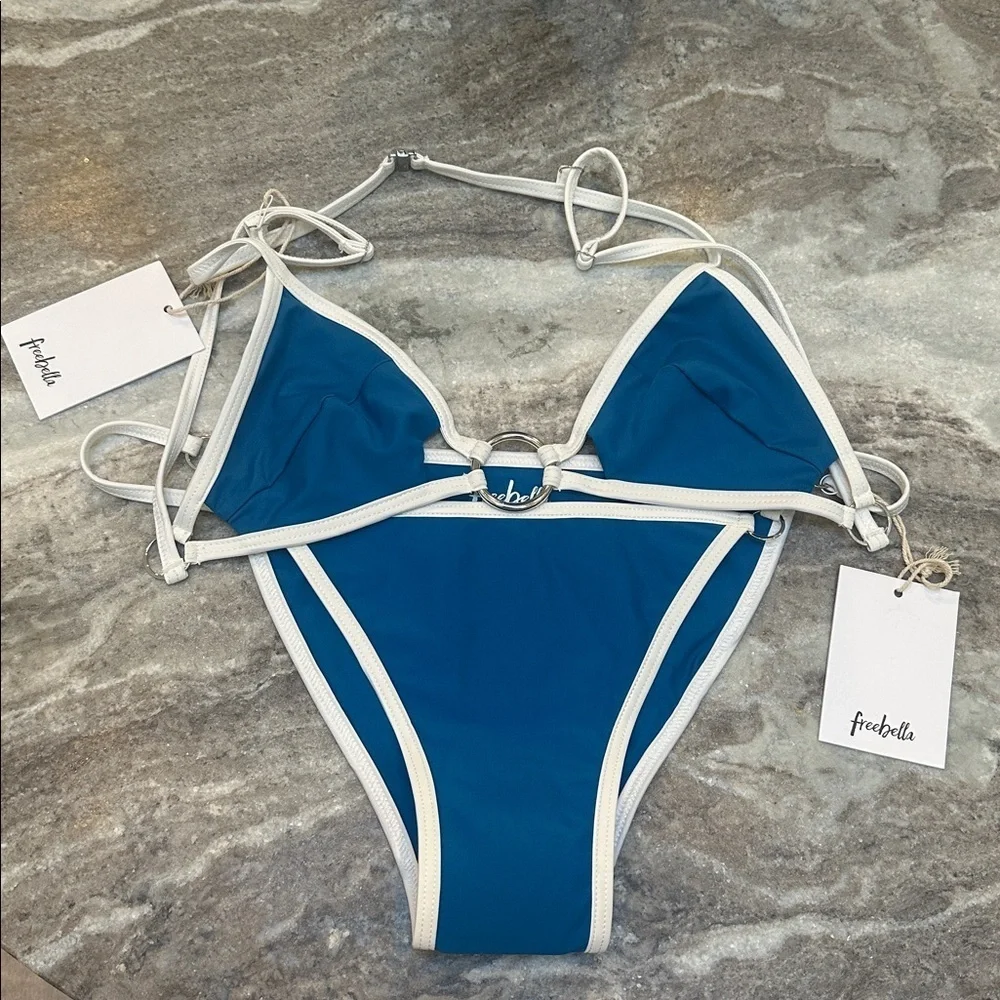 NWT Freebella Blue Bikini Sz S Top Bottom Sz L